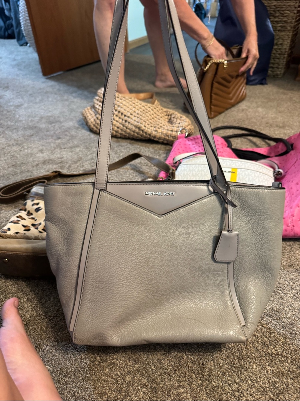 Michael Kors Light Grey Leather Shoulder Tote